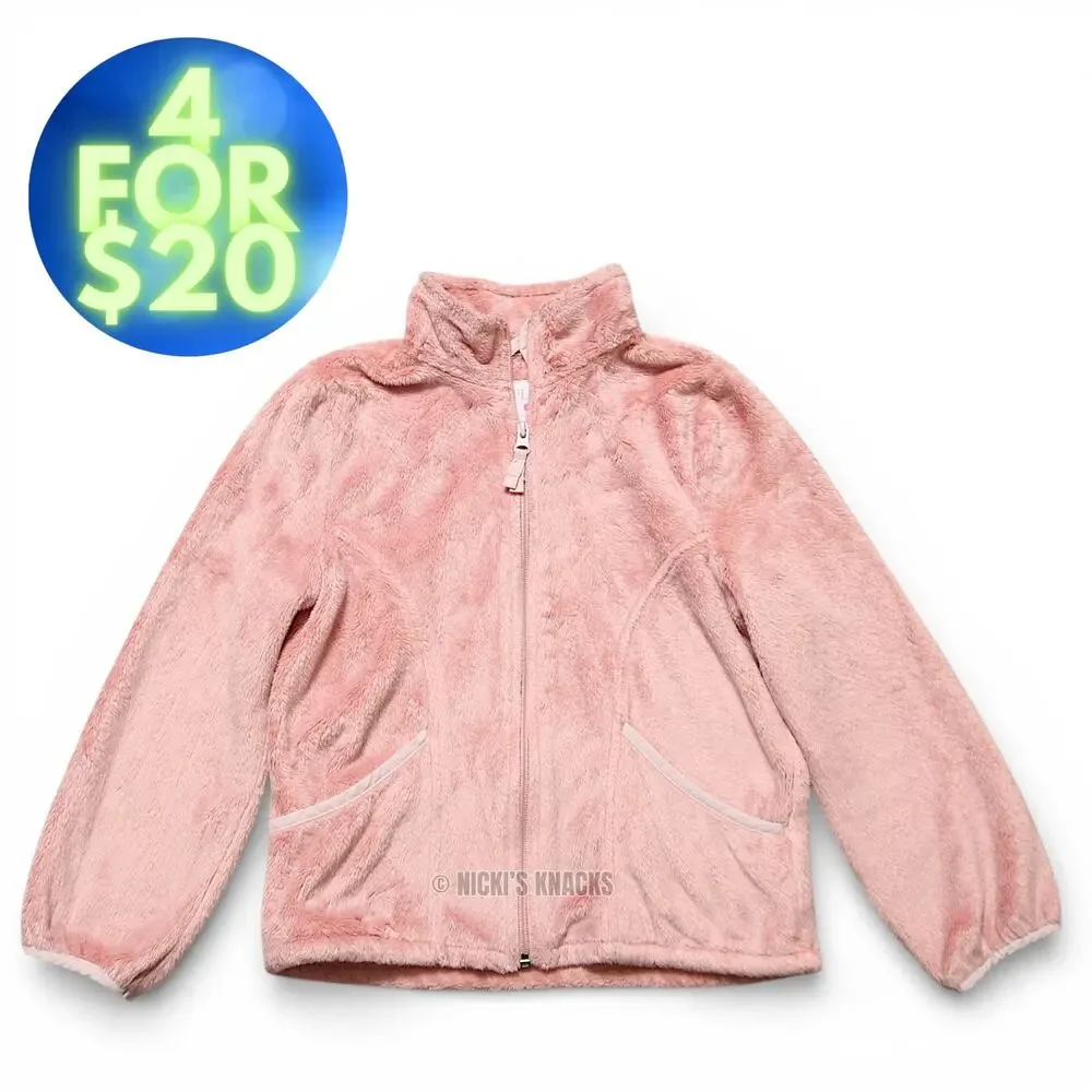 The Children's Place Girls Light Pink Faux Fur Full Zip Sweatshirt Size M 7/8